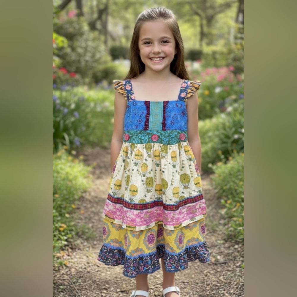 Matilda Jane Blue and Yellow Removable Front Floral Kids Dress